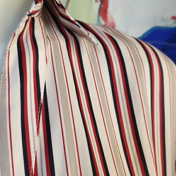 Free People Striped Sheer Dress Blouse red navy blue & cream - Picture 5 of 13